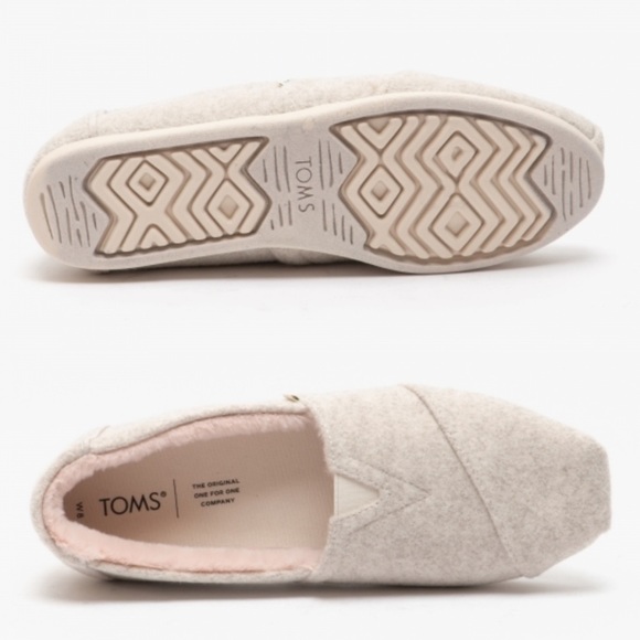 TOMS Alpargata Natural Felt Slipper Shoes with Pink Faux Fur Lining Nwt - Picture 3 of 11